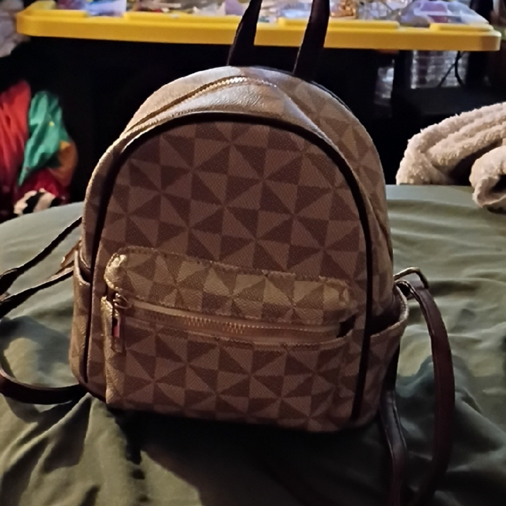 Stylish Brown Geometric Backpack